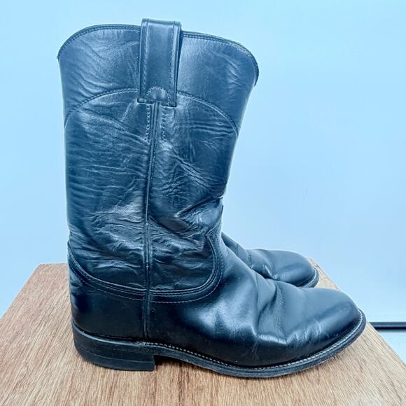 Justin Boots Men\'s Black Leather Ropers Cowboy Western Boots Size 6.5C (L3703) main image 7